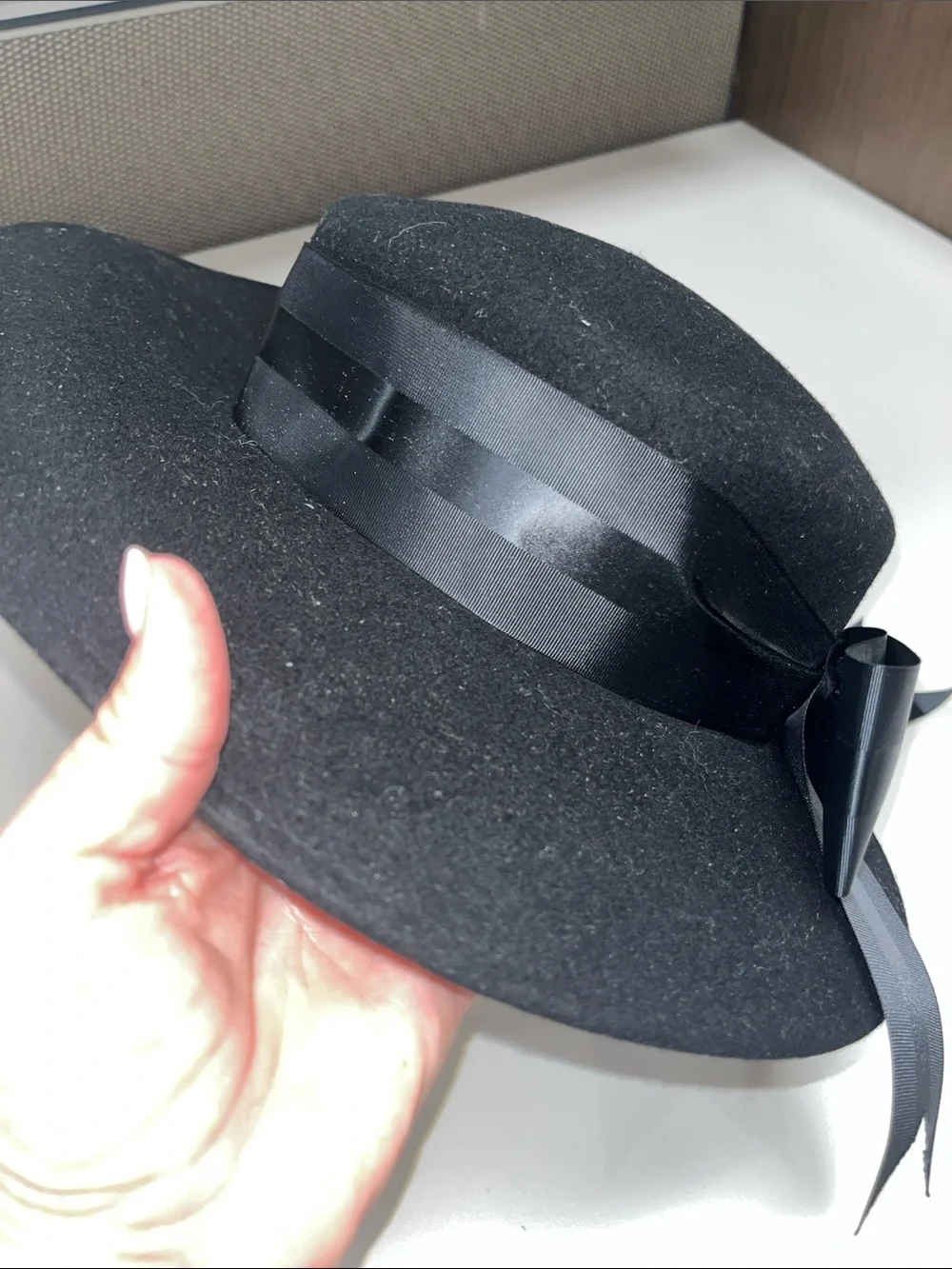 Michael Howard’s 100% Wool Black Wide-Brim Hat with Satin Ribbon